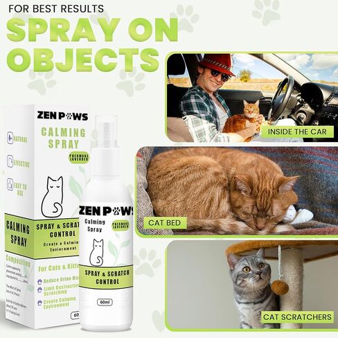 بخاخ مهدئ للقطط من Zenpaws - يخفف التوتر بسرعة - يقلل من خدش الأثاث، والتبول، والعلامات، والقلق - يدعم تخفيف الألعاب النارية، والسفر، وزيارات الطبيب البيطري 60 مل in Kuwait