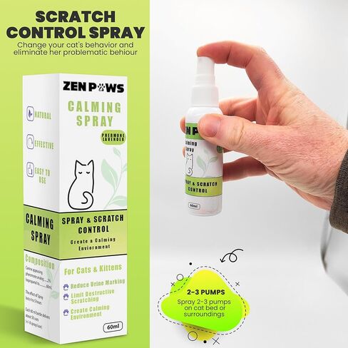 بخاخ مهدئ للقطط من Zenpaws - يخفف التوتر بسرعة - يقلل من خدش الأثاث، والتبول، والعلامات، والقلق - يدعم تخفيف الألعاب النارية، والسفر، وزيارات الطبيب البيطري 60 مل in Kuwait