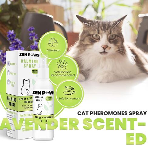بخاخ مهدئ للقطط من Zenpaws - يخفف التوتر بسرعة - يقلل من خدش الأثاث، والتبول، والعلامات، والقلق - يدعم تخفيف الألعاب النارية، والسفر، وزيارات الطبيب البيطري 60 مل in Kuwait