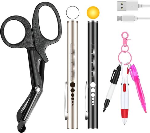 Nurse's Tools, 1 Rechargeable Nurse's Pen Lights, 6 inch Trauma Scissors and Mini Highlighter, Permanent Marker, Multi-Color Bio-Pen for Nurses, Doctors and First Responders in Saudi Arabia