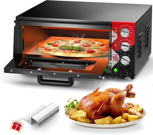 PYY Electric Pizza Oven with Pizza Stone for Restaurant Home, 16 Inch Countertop Pizza Oven with 60-min Ring Timer, Commercial Pizza Oven with 2 Large Heat Tube, 120V/1600W, ETL listed in Saudi Arabia