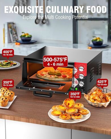 PYY Electric Pizza Oven with Pizza Stone for Restaurant Home, 16 Inch Countertop Pizza Oven with 60-min Ring Timer, Commercial Pizza Oven with 2 Large Heat Tube, 120V/1600W, ETL listed in Saudi Arabia