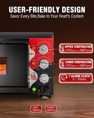 PYY Electric Pizza Oven with Pizza Stone for Restaurant Home, 16 Inch Countertop Pizza Oven with 60-min Ring Timer, Commercial Pizza Oven with 2 Large Heat Tube, 120V/1600W, ETL listed in Saudi Arabia