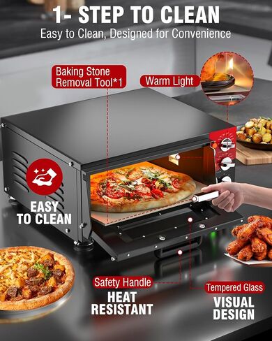 PYY Electric Pizza Oven with Pizza Stone for Restaurant Home, 16 Inch Countertop Pizza Oven with 60-min Ring Timer, Commercial Pizza Oven with 2 Large Heat Tube, 120V/1600W, ETL listed in Saudi Arabia