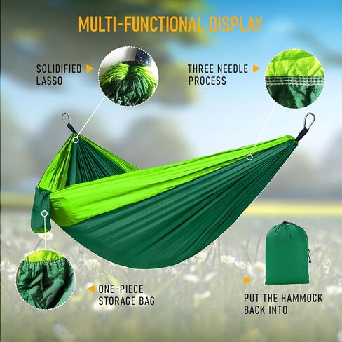 Camping Hammock - Hammock - Camping Gear - Single Hammock - Backpacking Tree Hammock - Hammock Camping for Kids - Hiking Gear - Portable Hammock for Camping - Travel Hammock - Outdoor (Orange+Grey) in Saudi Arabia