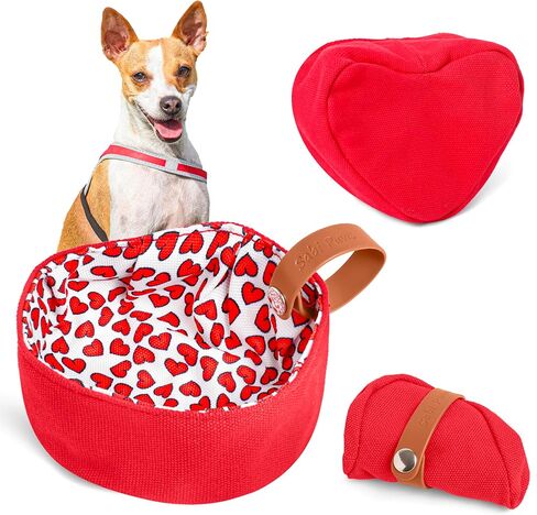 Cute Portable Water and Food Dog Bowl Foldable Travel Dish Pet Hiking Accessories for Small and Medium Pets - Patented - Unique HEARTSHAPED Design Blue/Blue Dolphins in Saudi Arabia
