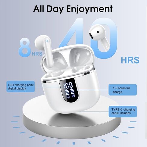 Wireless Earbuds, Headphones Wireless Bluetooth 5.4 Ear Buds, Wireless Earphones with 4 Mic, 40H Playtime Noise Canceling Headphones with LED Display, IP7 Waterproof Earphones for Android iOS, Azure in Kuwait