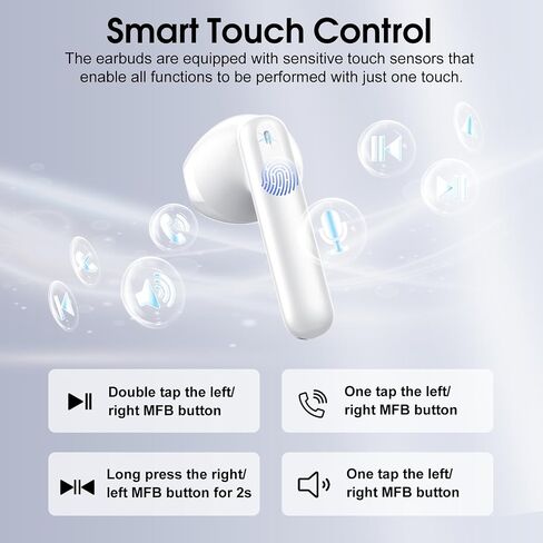Wireless Earbuds, Headphones Wireless Bluetooth 5.4 Ear Buds, Wireless Earphones with 4 Mic, 40H Playtime Noise Canceling Headphones with LED Display, IP7 Waterproof Earphones for Android iOS, Azure in Kuwait