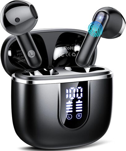 Wireless Earbuds, Headphones Wireless Bluetooth 5.4 Ear Buds, Wireless Earphones with 4 Mic, 40H Playtime Noise Canceling Headphones with LED Display, IP7 Waterproof Earphones for Android iOS, Azure in Kuwait