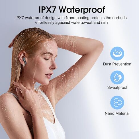 Wireless Earbuds, Headphones Wireless Bluetooth 5.4 Ear Buds, Wireless Earphones with 4 Mic, 40H Playtime Noise Canceling Headphones with LED Display, IP7 Waterproof Earphones for Android iOS, Azure in Kuwait