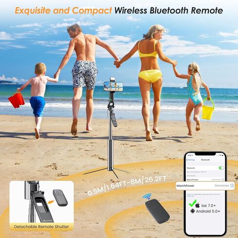 Marchpower 63" Remote Auto Face Tracking Tripod 360°Rotating for iPhone with Light, Motion Sensor Phone Tripod Stand, Face Body Phone Camera Mount Gesture Control for Vlog/Live Stream/Video Recording in Saudi Arabia