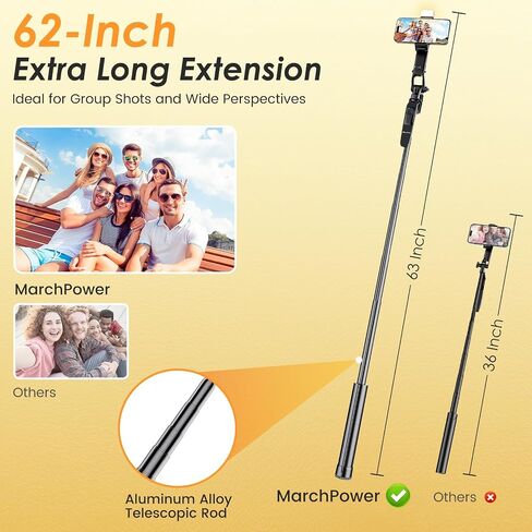Marchpower 63" Remote Auto Face Tracking Tripod 360°Rotating for iPhone with Light, Motion Sensor Phone Tripod Stand, Face Body Phone Camera Mount Gesture Control for Vlog/Live Stream/Video Recording in Saudi Arabia