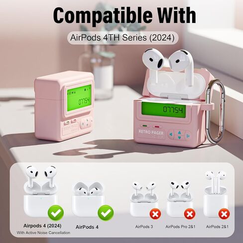 YWXTW for AirPods 4 Case 2024, Retro Beeper Pager Silicone Protective Cover Case with Keychain/Lanyard/Cleaner Kit, Drop Protection Cute Accessories (Light Pink) in Saudi Arabia
