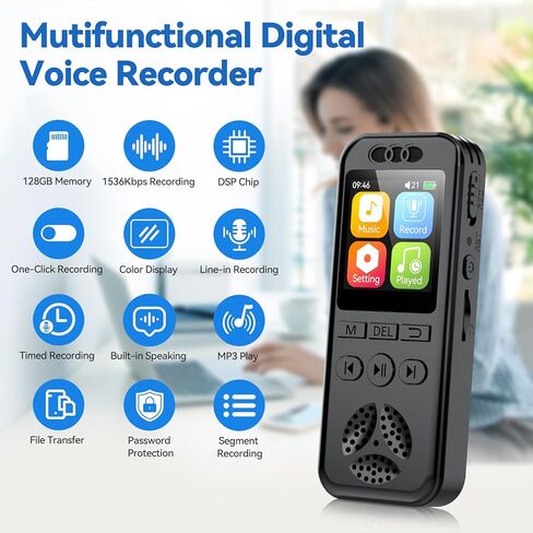 128GB Digital Voice Recorder with Playback: 9000 Hours 1536kbps Voice Activated Recorder for Lectures Meetings - Portable Audio Recorder Dictaphone Recording Device in Kuwait