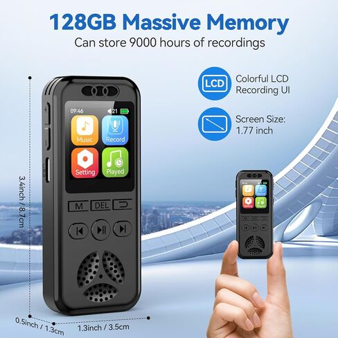 128GB Digital Voice Recorder with Playback: 9000 Hours 1536kbps Voice Activated Recorder for Lectures Meetings - Portable Audio Recorder Dictaphone Recording Device in Kuwait