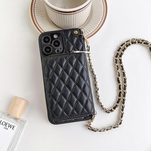 for iPhone 16 Pro Max Case Wallet for Women, Stylish Crossbody Wallet Case with Detachable Chain Strap&Card Slots Holder, Quilted PU Leather Kickstand Phone Cases for iPhone 16 Pro Max, 6.9" Black in Saudi Arabia
