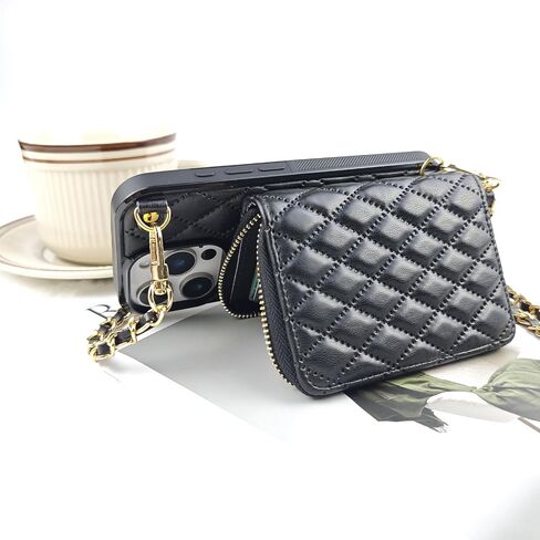 for iPhone 16 Pro Max Case Wallet for Women, Stylish Crossbody Wallet Case with Detachable Chain Strap&Card Slots Holder, Quilted PU Leather Kickstand Phone Cases for iPhone 16 Pro Max, 6.9" Black in Saudi Arabia