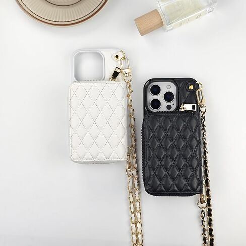 for iPhone 16 Pro Max Case Wallet for Women, Stylish Crossbody Wallet Case with Detachable Chain Strap&Card Slots Holder, Quilted PU Leather Kickstand Phone Cases for iPhone 16 Pro Max, 6.9" Black in Saudi Arabia