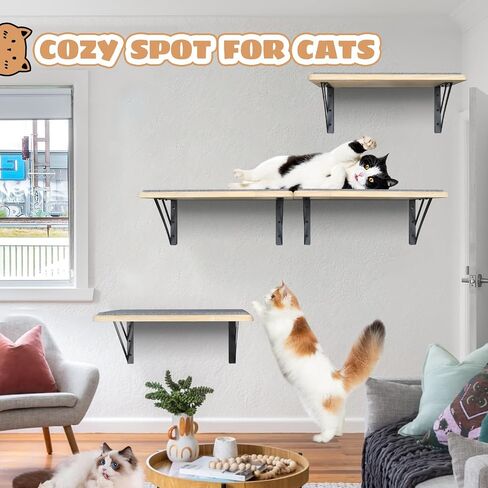 Cat Wall Shelves Set of 4, Wood Cat Shelves for Wall, Cat Wall Bed Hammock with Scratching Pad, Cat Climbing Shelf for Sleeping Playing, Cat Window Perch for Large Cats, Black Cat Furniture for Indoor in Saudi Arabia