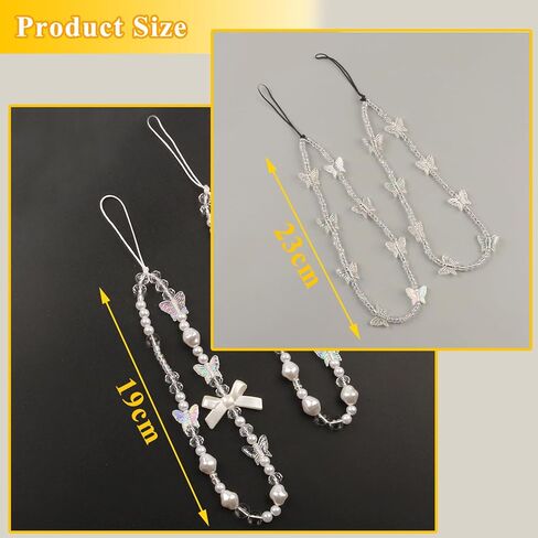 Beaded Phone Charms Strap Colorful Beads Phone Strap Charm Handmade Cell Phone Lanyard Wrist Strap Cute Butterfly Beads Cell Phone Chains for Women Girls (Purple Yellow Pink Blue Butterfly) in Saudi Arabia
