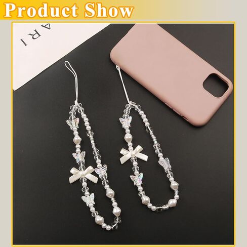 Beaded Phone Charms Strap Colorful Beads Phone Strap Charm Handmade Cell Phone Lanyard Wrist Strap Cute Butterfly Beads Cell Phone Chains for Women Girls (Purple Yellow Pink Blue Butterfly) in Saudi Arabia