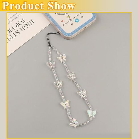 Beaded Phone Charms Strap Colorful Beads Phone Strap Charm Handmade Cell Phone Lanyard Wrist Strap Cute Butterfly Beads Cell Phone Chains for Women Girls (Purple Yellow Pink Blue Butterfly) in Saudi Arabia