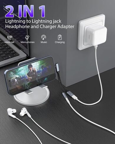 Lightning/USBC to 3.5mm AUX Audio and USBC Charger Splitter[MFi Certified] Lightning + USB C to 3.5mm Headphone Jack Adapter with PD 60W Fast Charging, iPhone Headphone Adapter for iPhone 16/15/14/13 in Saudi Arabia