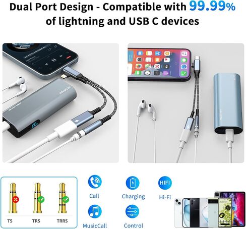 Lightning/USBC to 3.5mm AUX Audio and USBC Charger Splitter[MFi Certified] Lightning + USB C to 3.5mm Headphone Jack Adapter with PD 60W Fast Charging, iPhone Headphone Adapter for iPhone 16/15/14/13 in Saudi Arabia