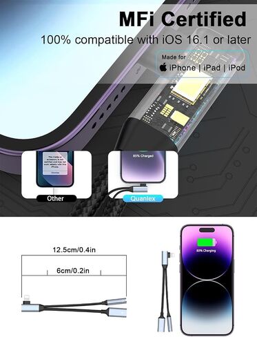 Lightning/USBC to 3.5mm AUX Audio and USBC Charger Splitter[MFi Certified] Lightning + USB C to 3.5mm Headphone Jack Adapter with PD 60W Fast Charging, iPhone Headphone Adapter for iPhone 16/15/14/13 in Saudi Arabia