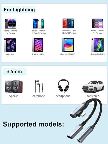 Lightning/USBC to 3.5mm AUX Audio and USBC Charger Splitter[MFi Certified] Lightning + USB C to 3.5mm Headphone Jack Adapter with PD 60W Fast Charging, iPhone Headphone Adapter for iPhone 16/15/14/13 in Saudi Arabia