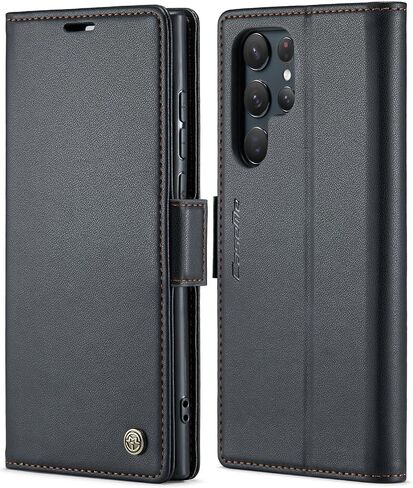 حافظة SINIANL لهاتف Samsung Galaxy S22 Ultra مع خاصية حجب RFID، حافظة لهاتف Galaxy S22 Ultra للرجال والنساء وحامل بطاقات بمشبك مغناطيسي ومسند جلدي لهاتف Galaxy S22 Ultra Black in Saudi Arabia