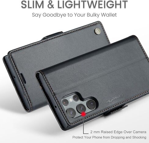 حافظة SINIANL لهاتف Samsung Galaxy S22 Ultra مع خاصية حجب RFID، حافظة لهاتف Galaxy S22 Ultra للرجال والنساء وحامل بطاقات بمشبك مغناطيسي ومسند جلدي لهاتف Galaxy S22 Ultra Black in Saudi Arabia