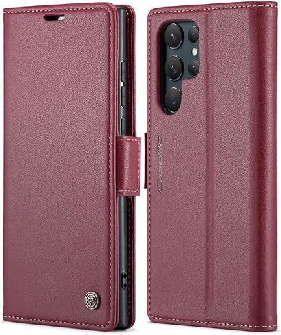 حافظة SINIANL لهاتف Samsung Galaxy S22 Ultra مع خاصية حجب RFID، حافظة لهاتف Galaxy S22 Ultra للرجال والنساء وحامل بطاقات بمشبك مغناطيسي ومسند جلدي لهاتف Galaxy S22 Ultra Black in Saudi Arabia