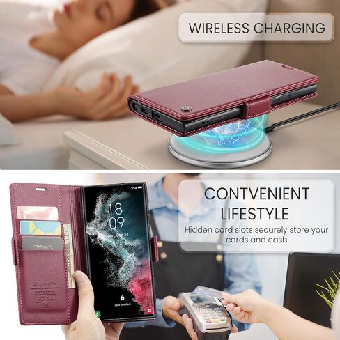 حافظة SINIANL لهاتف Samsung Galaxy S22 Ultra مع خاصية حجب RFID، حافظة لهاتف Galaxy S22 Ultra للرجال والنساء وحامل بطاقات بمشبك مغناطيسي ومسند جلدي لهاتف Galaxy S22 Ultra Black in Saudi Arabia