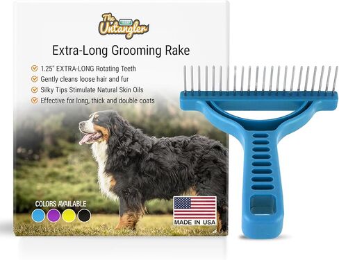 The Untangler Rakes for Grooming and Shedding -silky smooth rotating teeth to easily collect loose hair (Yellow, Extra-Long) in Kuwait