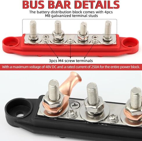 EMVANV Bus Bar 5/16" Power Distribution Block 12V Bus Bar 250A Stud Marine Bus Bar 24-48V Automotive Marine Busbar(M8) in Saudi Arabia