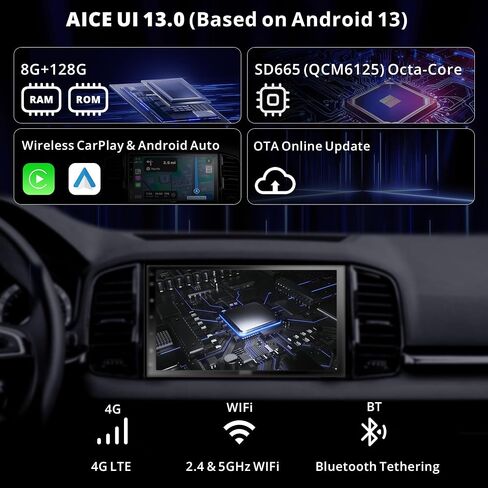 X10 Android Double Din Car Stereo for Carplay, Wireless and Wired Android Auto, 8G+128G, 4G SIM Head Unit, HD 7" Android Car Radio, Touchscreen Navigation Car Audio Receivers in Saudi Arabia