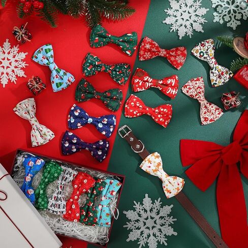 30 Pieces Christmas Dog Bow Ties Dog Collar Bow Ties Attachment with Elastic Bands Dog Collar Detachable Charms for Dogs Collar Grooming Accessories Day Costume Cosplay (Snowman Style) in Saudi Arabia