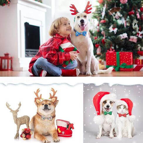 30 Pieces Christmas Dog Bow Ties Dog Collar Bow Ties Attachment with Elastic Bands Dog Collar Detachable Charms for Dogs Collar Grooming Accessories Day Costume Cosplay (Snowman Style) in Saudi Arabia