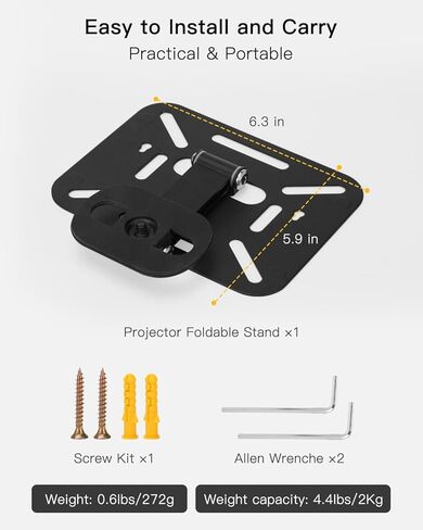 حامل Tiga Projector القابل للطي لجهاز العرض وأجهزة العرض من سلسلة Aurzen Eazze مع فتحة برغي 1/4 بوصة - حامل جهاز عرض سطح المكتب صغير الحجم ومحمول مع سهولة الإعداد ودوران 180 درجة in Kuwait