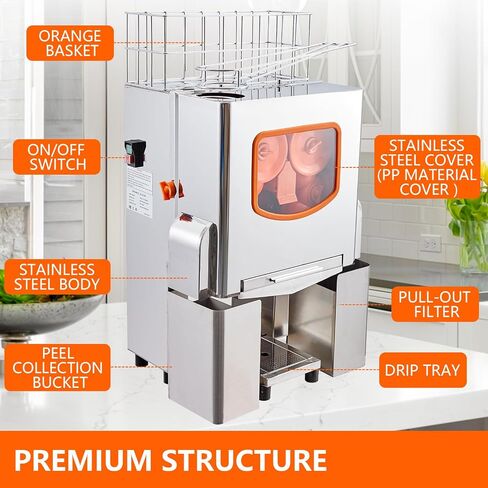 Commercial Juicer Machine, 110V 120W Orange Squeezer for 22-30 per Minute, Electric Orange Juice Machine with Pull-Out Filter Box SUS 304 Tank Stainless Cover and 2 Collecting Bucket in Saudi Arabia