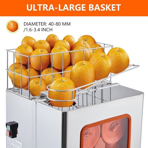 Commercial Juicer Machine, 110V 120W Orange Squeezer for 22-30 per Minute, Electric Orange Juice Machine with Pull-Out Filter Box SUS 304 Tank Stainless Cover and 2 Collecting Bucket in Saudi Arabia
