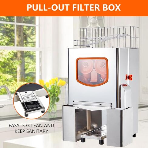 Commercial Juicer Machine, 110V 120W Orange Squeezer for 22-30 per Minute, Electric Orange Juice Machine with Pull-Out Filter Box SUS 304 Tank Stainless Cover and 2 Collecting Bucket in Saudi Arabia