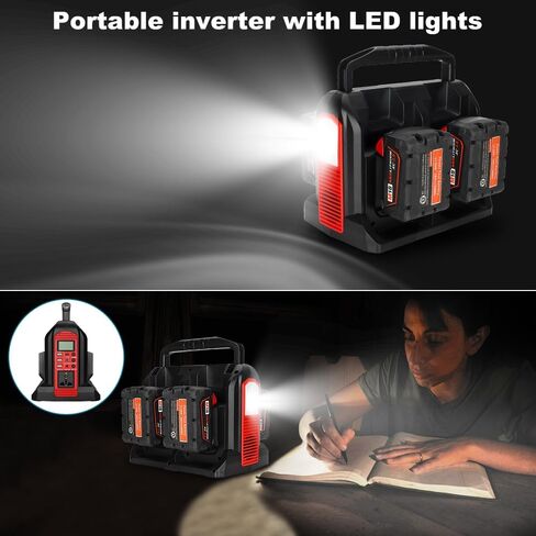 350W Power Inverter for Dewalt 20v Battery Power Supply Inverter DC 20V to AC 110~120V Battery Inverter with AC Output, 3*USB, Type-C Port, DC Output 12V/5A, LED Light（4 Channels） in Saudi Arabia