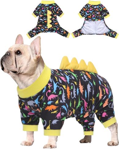 CuteBone Dinosaur Costume Dog Pajamas, Stretchy Spandex Crystal Velvet Sleepwear Coat for Small Dogs, Soft & Warm Pet Outfit Clothes for Cold Weather, Cozy Pullover Design with Fun Dino Print COSP05XL in Kuwait