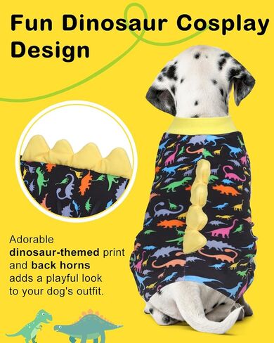 CuteBone Dinosaur Costume Dog Pajamas, Stretchy Spandex Crystal Velvet Sleepwear Coat for Small Dogs, Soft & Warm Pet Outfit Clothes for Cold Weather, Cozy Pullover Design with Fun Dino Print COSP05XL in Kuwait