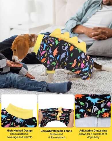 CuteBone Dinosaur Costume Dog Pajamas, Stretchy Spandex Crystal Velvet Sleepwear Coat for Small Dogs, Soft & Warm Pet Outfit Clothes for Cold Weather, Cozy Pullover Design with Fun Dino Print COSP05XL in Kuwait