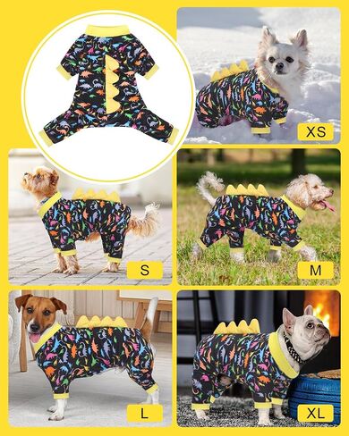 CuteBone Dinosaur Costume Dog Pajamas, Stretchy Spandex Crystal Velvet Sleepwear Coat for Small Dogs, Soft & Warm Pet Outfit Clothes for Cold Weather, Cozy Pullover Design with Fun Dino Print COSP05XL in Kuwait