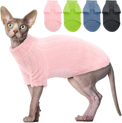 SUNFURA Sweaters for Cats, Hairless Sphynx Cat Sweater Kitten Pullover with Sleeves, Warm and Soft Cat Pajamas Fleece Cat Sweatshirt Jumpsuit, Turtleneck Cat Clothes for Fall Winter, Gray S in Saudi Arabia