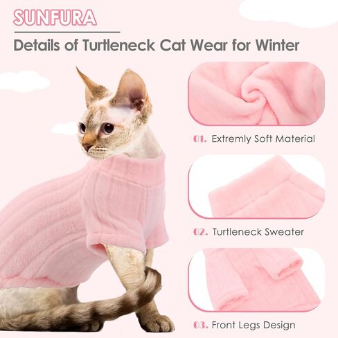 SUNFURA Sweaters for Cats, Hairless Sphynx Cat Sweater Kitten Pullover with Sleeves, Warm and Soft Cat Pajamas Fleece Cat Sweatshirt Jumpsuit, Turtleneck Cat Clothes for Fall Winter, Gray S in Saudi Arabia
